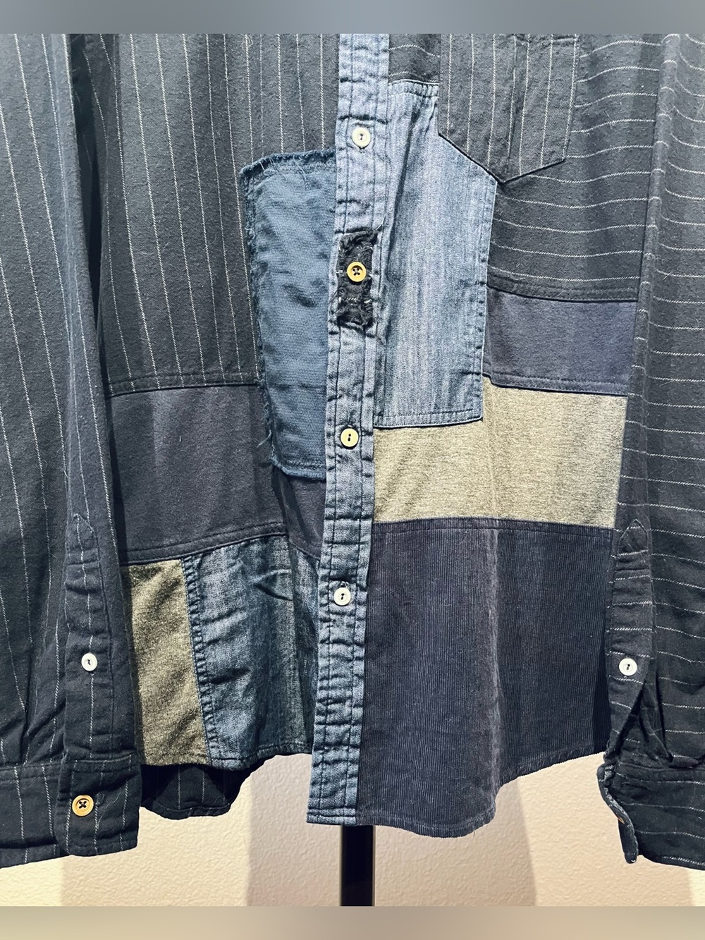 Desigual Patchwork Button-Down Shirt in Navy and Indigo - Size XL (Men’s) - Picture 4 of 7